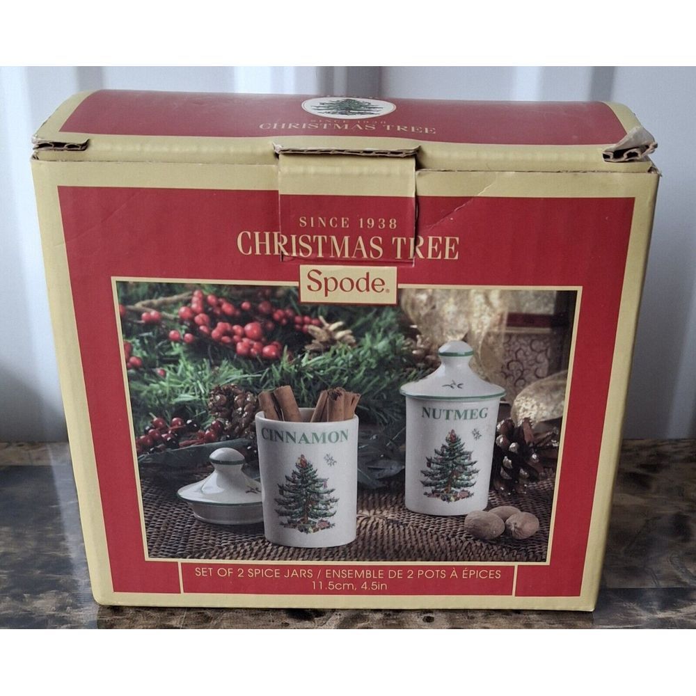 Spode Christmas Tree Spice Jars | Set of 2  | Made of Fine Porcelain | 4.5 Inch